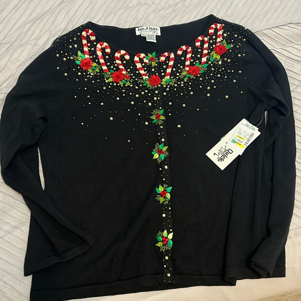 NWT Women’s Jack B Quick Candy Cane Poinsettia Storybook Christmas Sweater XL